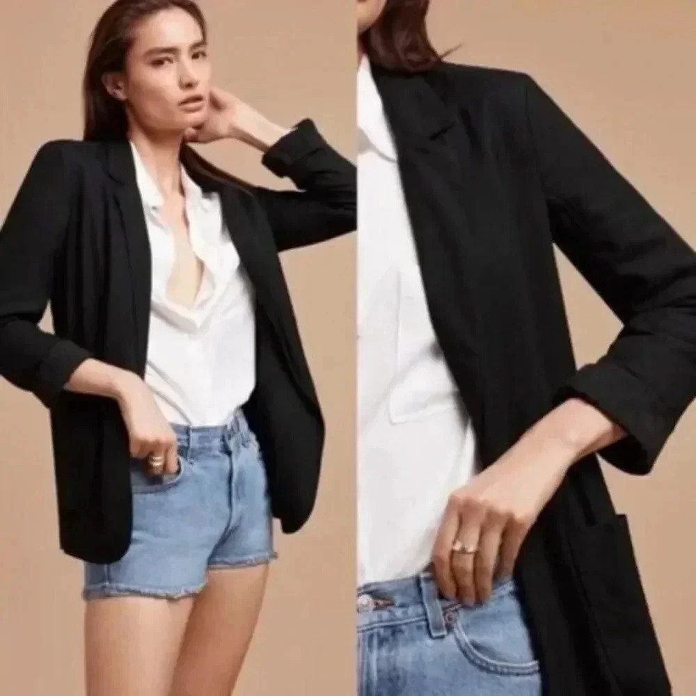 Talula Black Open Front Drop Pocket Viscose Blazer 2